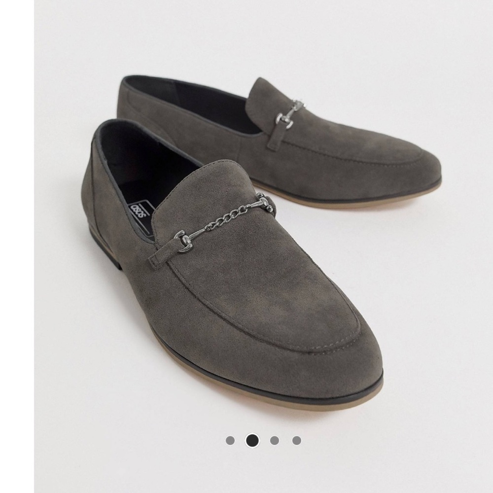 ASOS DESIGN loafers on grey faux suede with snaffle detail and black sole